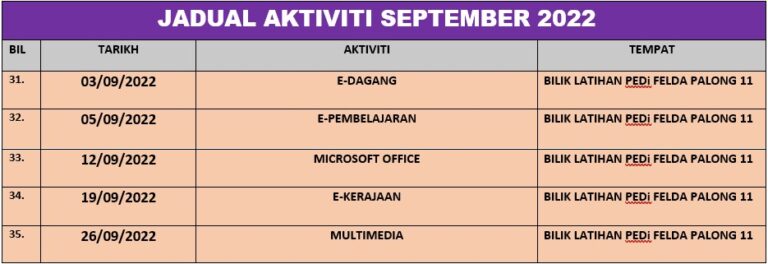 Jadual Aktiviti September 2022