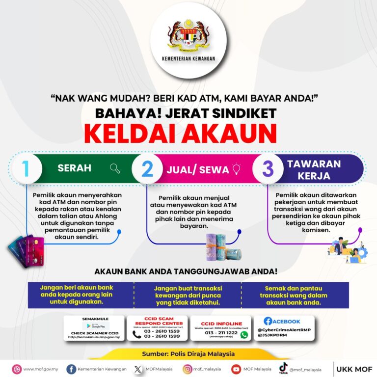 Awas Akaun bank anda adalah tanggungjawab anda. Jangan biarkan diri anda menjadi mangsa sindiket keldai akaun