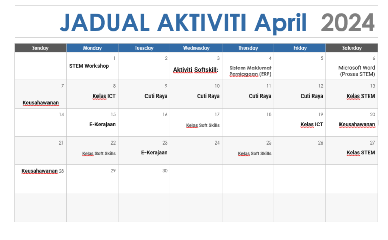 Jadual Aktiviti April 2024